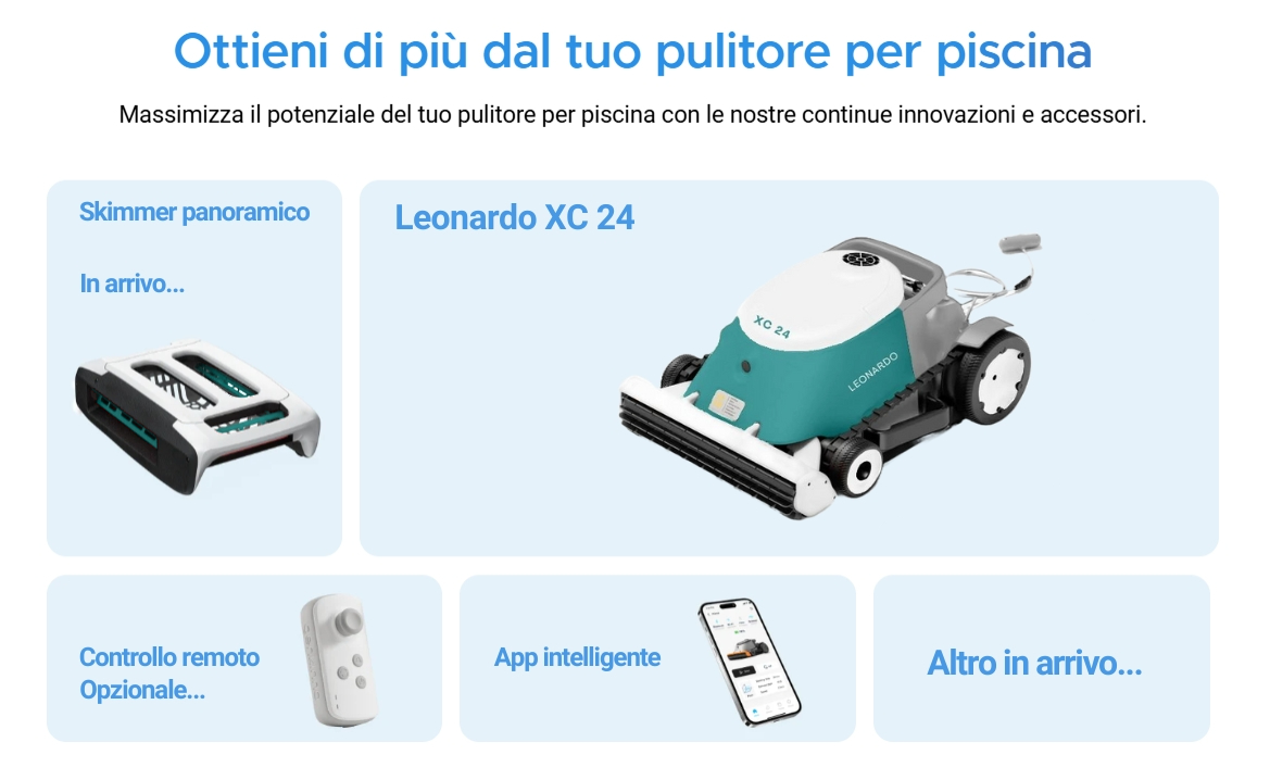 Robot pulitore piscina senza fili Leonardo XC 24 per pulizia bordo e linea d'acqua