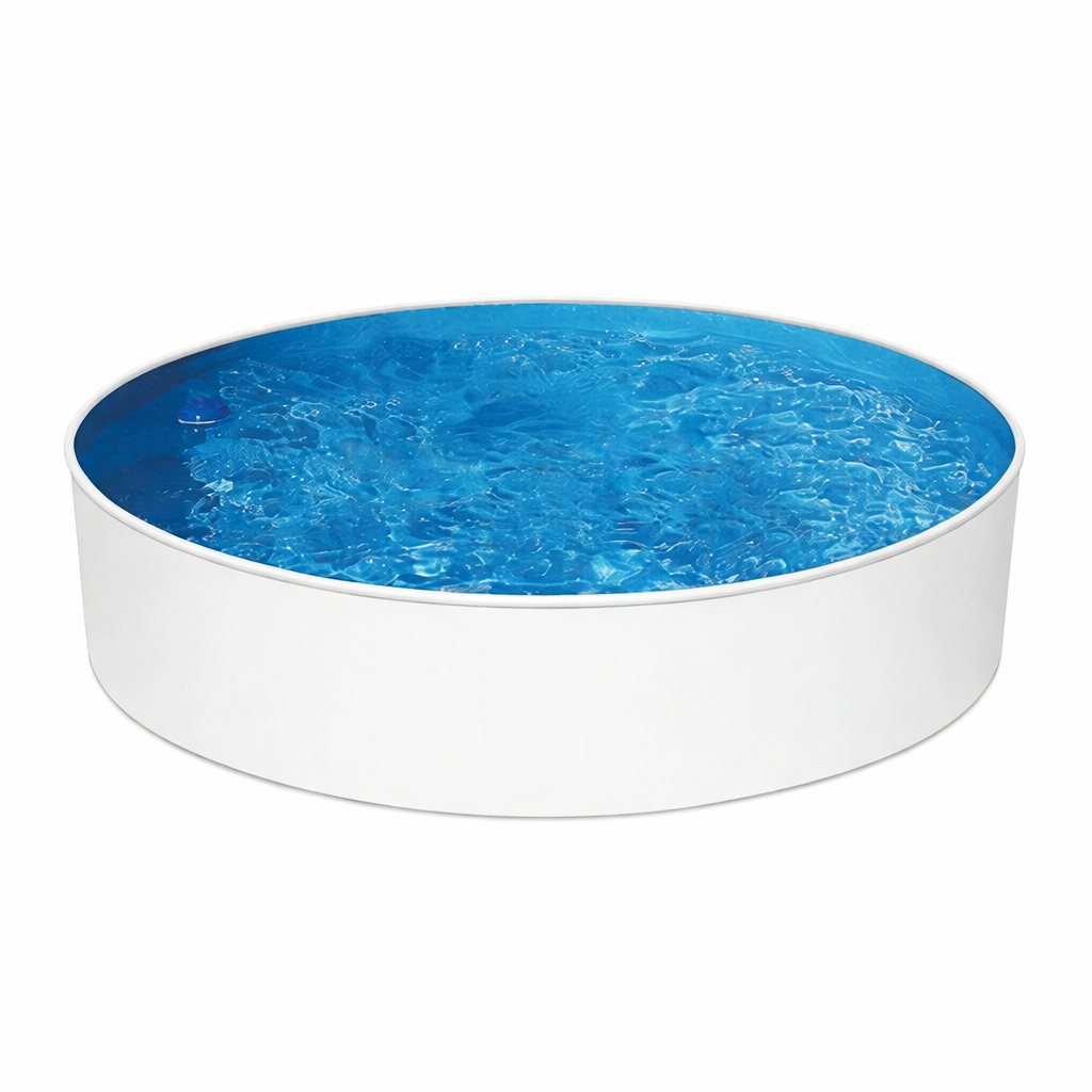 Piscina fuori terra rotonda scontornata per e-commerce, pannelli d’acciaio color grafite e bordo superiore chiaro - 460 bianca