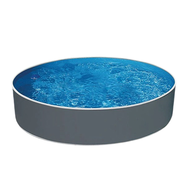 Piscina fuori terra rotonda scontornata per e-commerce, pannelli d’acciaio color grafite e bordo superiore chiaro - 460 grigia