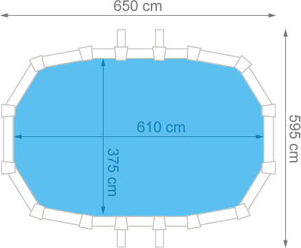 Piscina fuori terra in acciaio GRE Ovale PACIFIC KIT610W - Dimensioni