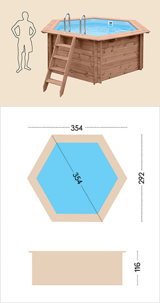 Piscina in legno fuori terra da esterno con Liner sabbia Jardin 354: specifiche tecniche