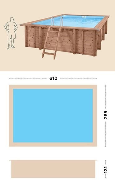 Piscina in legno fuori terra autoportante RIVA CARRE 6x2 h 131 cm - tabella specifiche tecniche