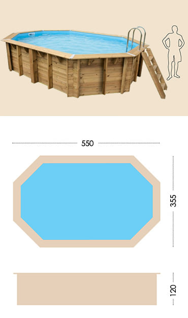 Piscina in legno fuori terra da esterno OCEAN 550x355: specifiche tecniche
