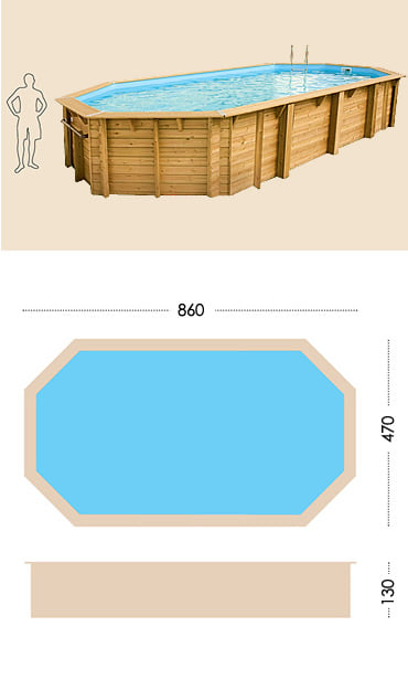 Piscina in legno fuori terra da esterno Ocean 860x470 Liner azzurro: specifiche tecniche
