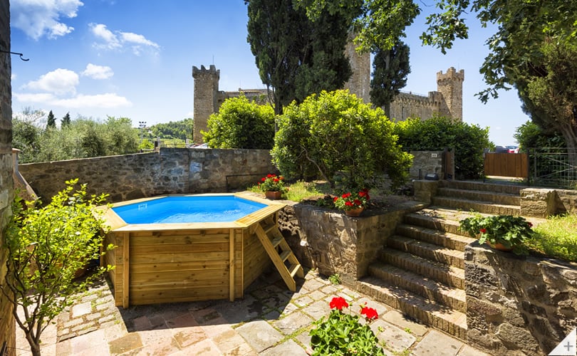 Piscina in legno fuori terra esagonale circolare da giardino con liner sabbia Jardin 354