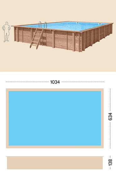 Piscina in legno fuori terra da esterno con Liner sabbia Jardin CARRE 10x6 m: specifiche tecniche