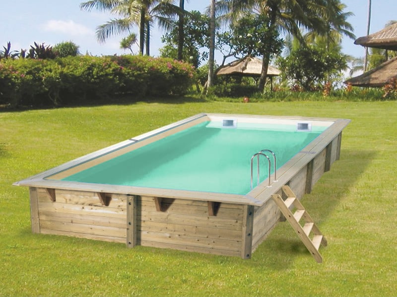Piscina in legno fuori terra ottagonale circolare da giardino LINEA 650x350 Liner sabbia