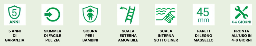 Piscina in legno 5x3 JARDIN CARRE rettangolare fuori terra: caratteristiche, scala interna ad angolo, liner blu