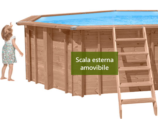 Sicurezza bambini piscina in legno 5x3: scala esterna amovibile JARDIN