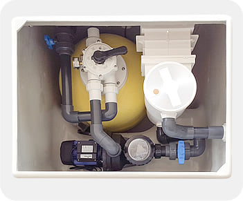 Specifiche dei componenti del kit piscina interrata economica in pannelli d'acciaio con montaggio rapido FAST POOL 8x4 h. 135 cm: il locale tecnico