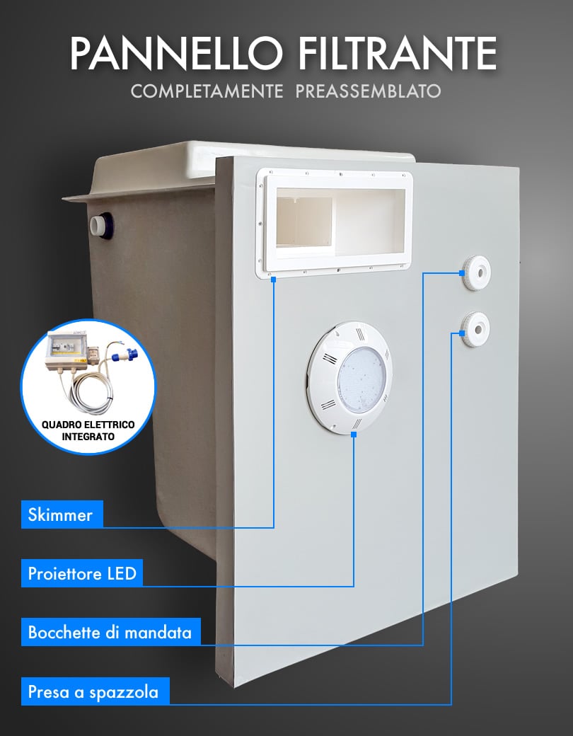 Pannello filtrante completamente preassemblato del kit piscina interrata economica in pannelli d'acciaio con montaggio rapido FAST POOL 8x4 h. 135 cm
