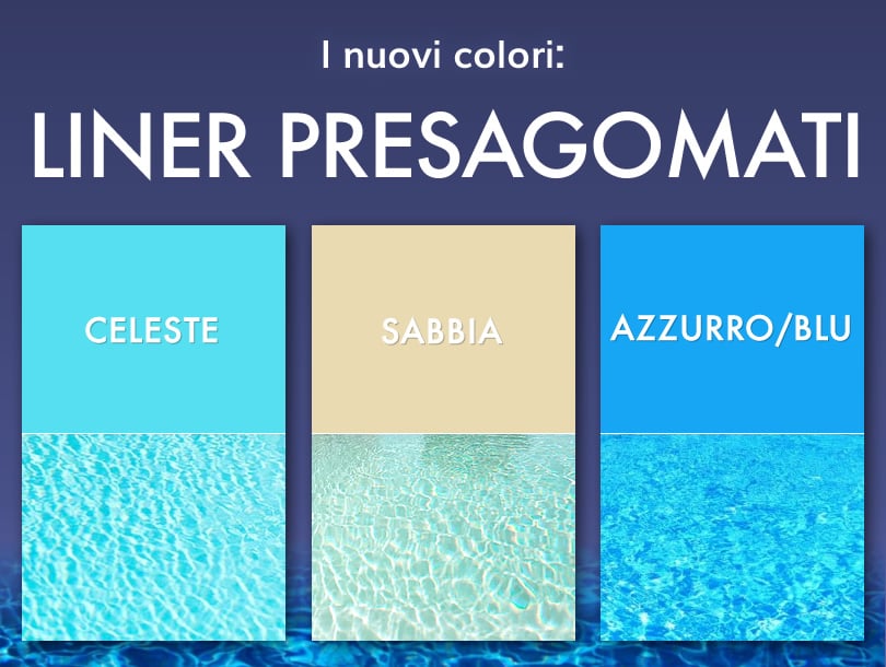 Liner presagomati di fabbrica, con diversi colori, del kit piscina interrata economica in pannelli d'acciaio con montaggio rapido FAST POOL 8x4 h. 135 cm