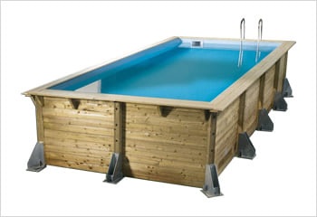 Kit piscina della piscina in legno fuori terra da esterno Ocean 505x350 Liner azzurro: struttura in legno