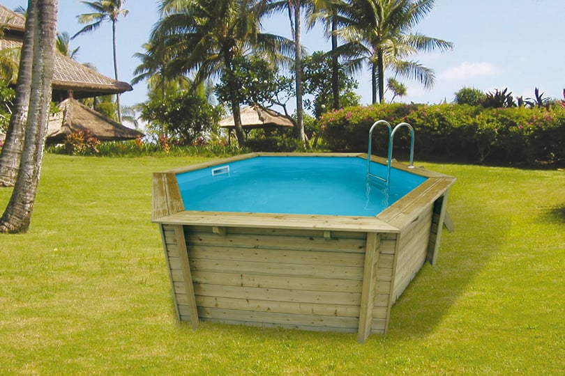 Piscina in legno fuori terra esagonale circolare da giardino AZURA 410