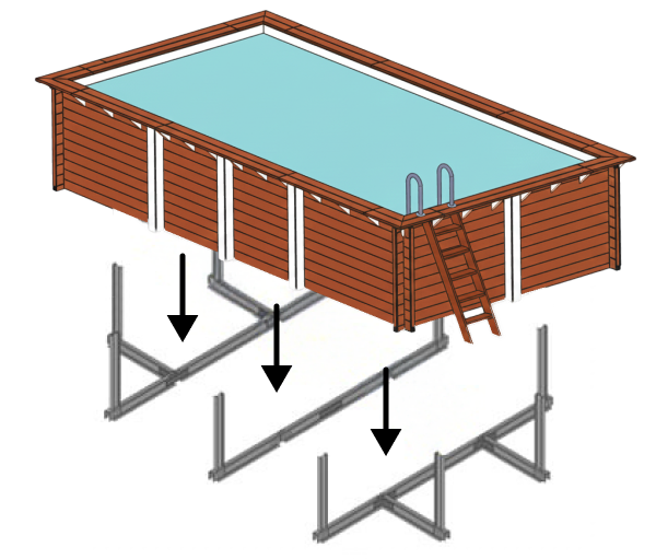 Installazione autoportante piscina in legno RIVA CARRE 6x2 h 131 cm con telaio metallico portante