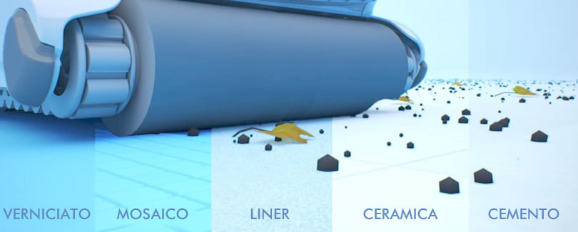 Robot automatico piscina per il fondo FRC 50: spazzole in PVA di serie assicurano una pulizia efficace di tutte le superfici