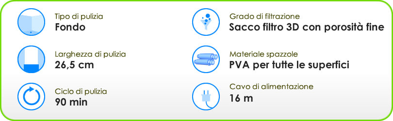 Specifiche robot automatico per fondo piscina FRC 70