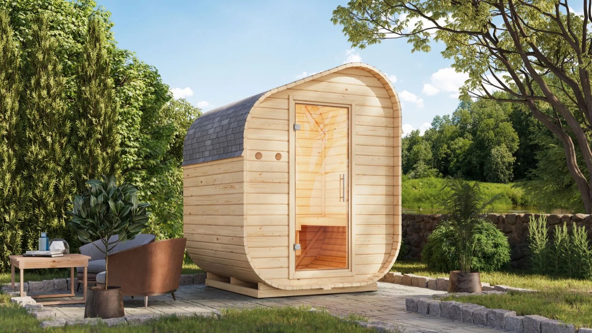 Sauna a botte da giardino Asimmetrica