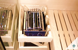 Vista laterale sauna Aria 120 compatta da interno