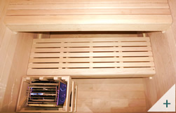Interno cabina sauna Aria 180 BIG con panche in legno