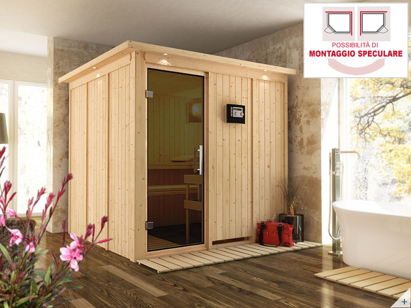 Sauna finlandese classica Anastasia coibentata con porta coibentata in legno e vetro - COVER 