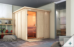 Sauna finlandese classica Anastasia coibentata con porta in vetro BRONZATO con cornice LED