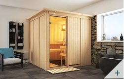 Sauna finlandese classica Anastasia coibentata con porta in vetro TRASPARENTE con cornice LED