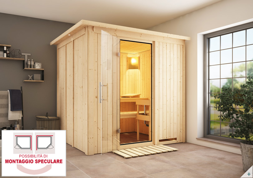 Sauna finlandese classica Dina coibentata con porta coibentata in legno e vetro - COVER 