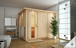 Sauna finlandese classica Eleonora coibentata con porta coibentata in legno e vetro con cornice LED