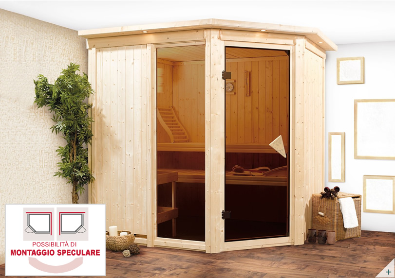 Sauna finlandese classica Fedora 2 coibentata con porta coibentata in legno e vetro - COVER 