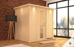 Sauna finlandese classica Laura coibentata con porta coibentata in legno e vetro con cornice LED