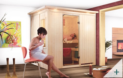 Sauna finlandese classica Laura coibentata con porta in vetro BRONZATO con cornice LED