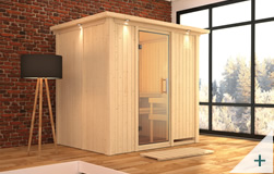 Sauna finlandese classica Laura coibentata con porta in vetro TRASPARENTE con cornice LED