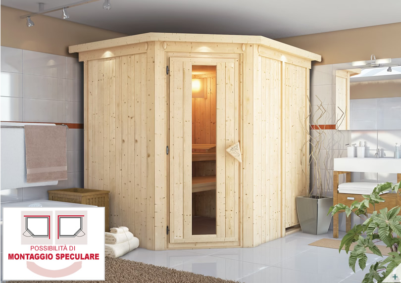 Sauna finlandese classica Lina coibentata con porta coibentata in legno e vetro - COVER 