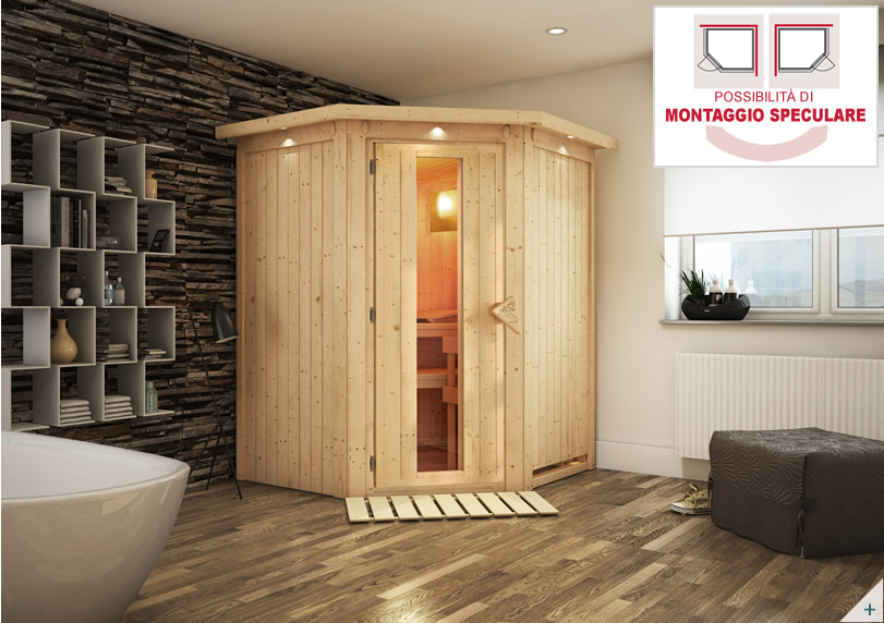 Sauna finlandese classica Ombretta coibentata con porta coibentata in legno e vetro - COVER 