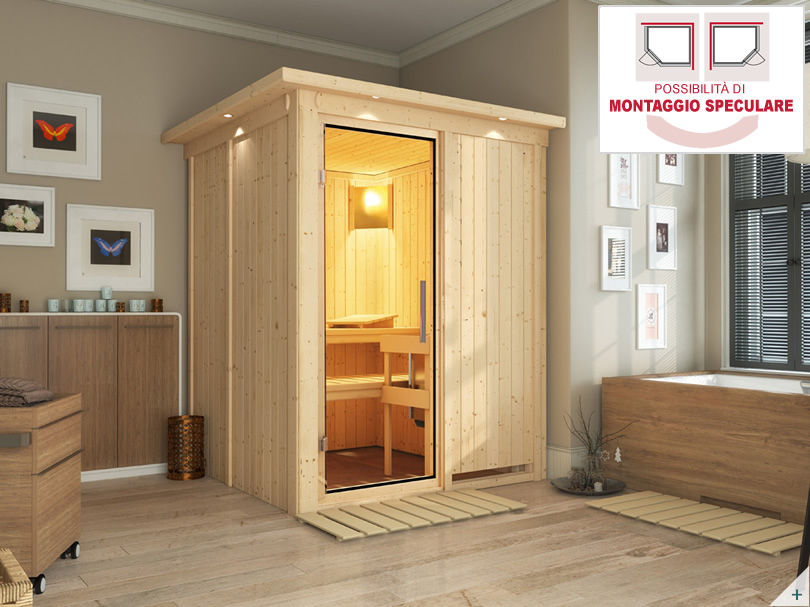 Sauna finlandese classica Rina coibentata con porta coibentata in legno e vetro - COVER 