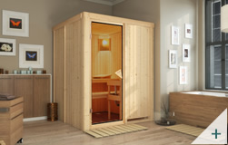Sauna finlandese classica Rina coibentata con porta in vetro BRONZATO senza cornice LED