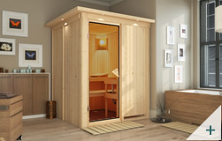 Sauna finlandese classica Rina coibentata con porta in vetro BRONZATO con cornice LED