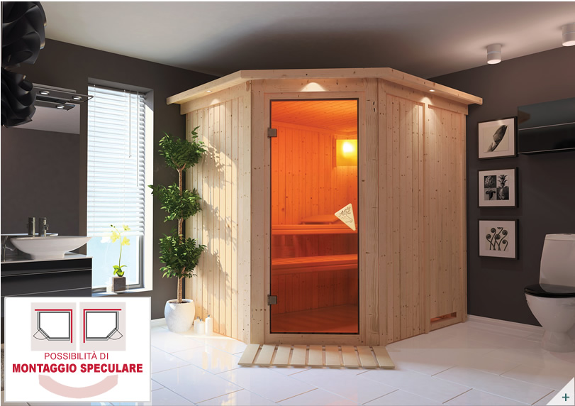 Sauna finlandese classica Serena coibentata con porta coibentata in legno e vetro - COVER 