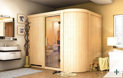 Sauna finlandese classica Tania 4 coibentata con porta in vetro TRASPARENTE senza cornice LED