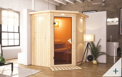 Sauna finlandese classica Teresa coibentata con porta in vetro BRONZATO con cornice LED