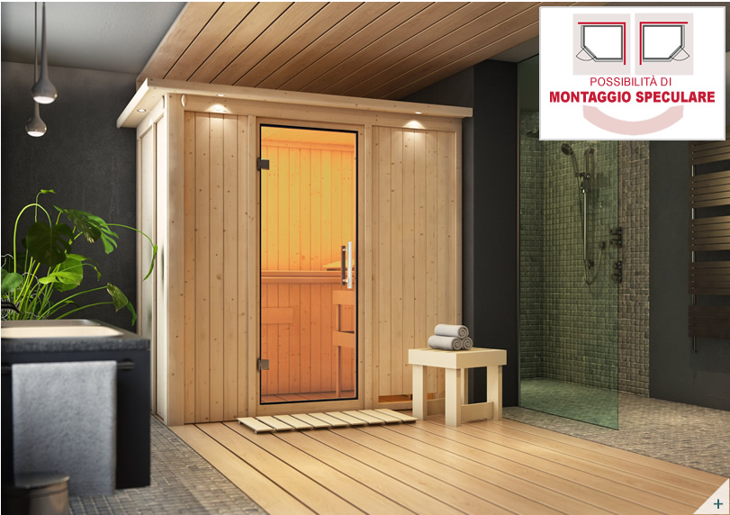 Sauna finlandese classica Variado coibentata con porta coibentata in legno e vetro - COVER 