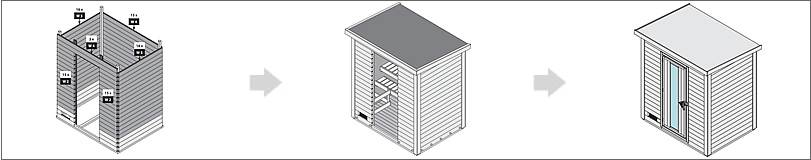 Istruzioni montaggio sauna da giardino: pannelli prefabbricati in abete 38 mm, posa tetto, porta coibentata e componenti interni