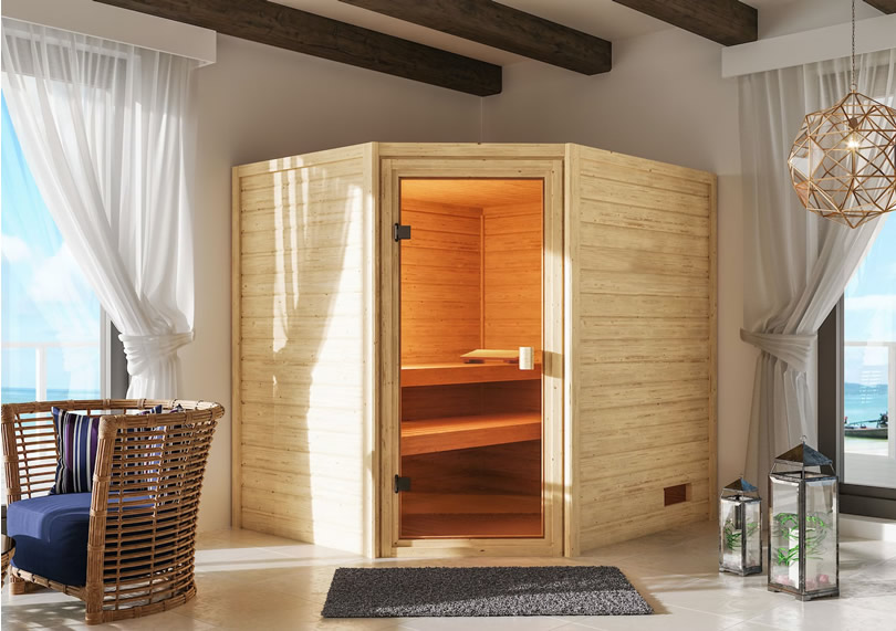 Sauna Finlancese tradizionale in kit Elsa in legno massello di abete 38 mm - Cover