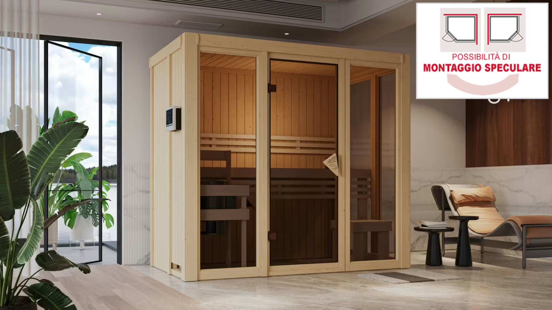 Sauna Finlancese classica da casa in kit in legno massello di abete 68 mm Irene - COVER