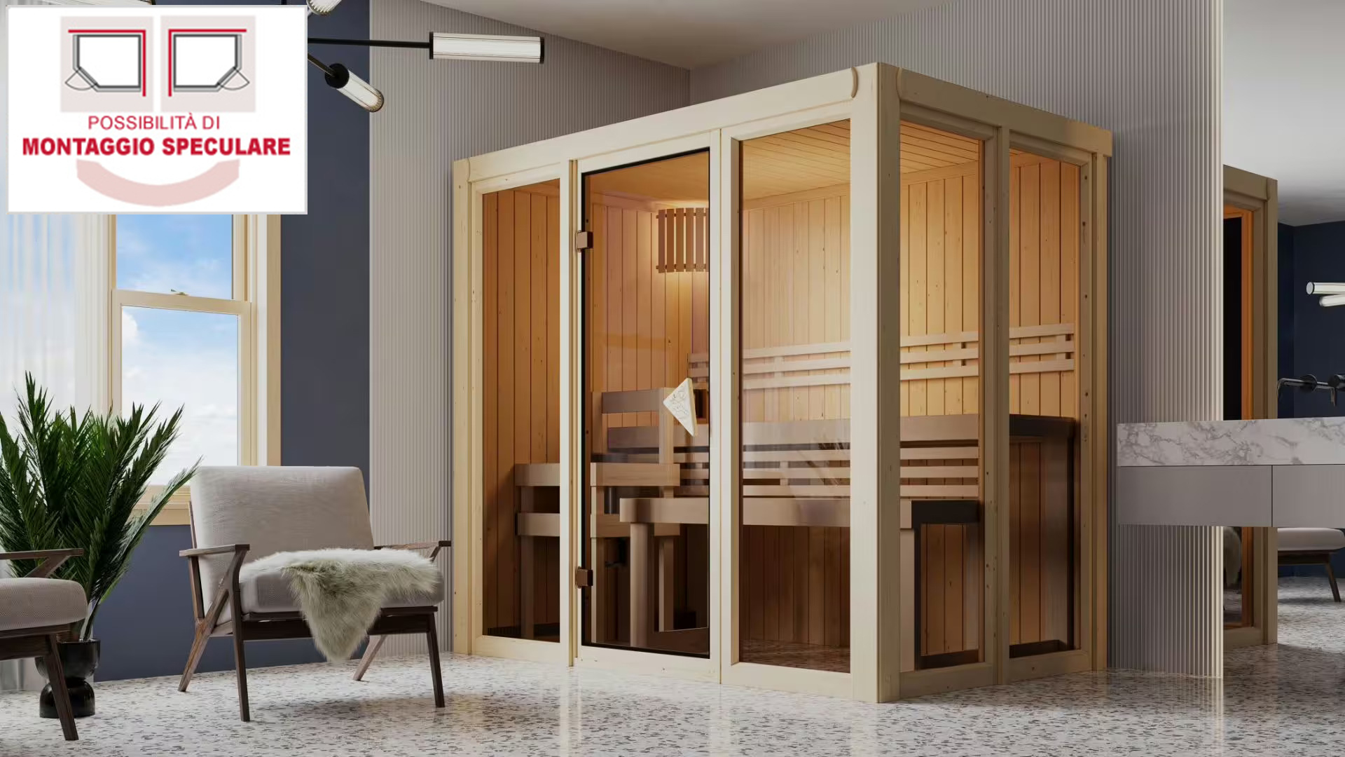 Sauna Finlancese classica da casa in kit in legno massello di abete 68 mm Irene 3 - COVER