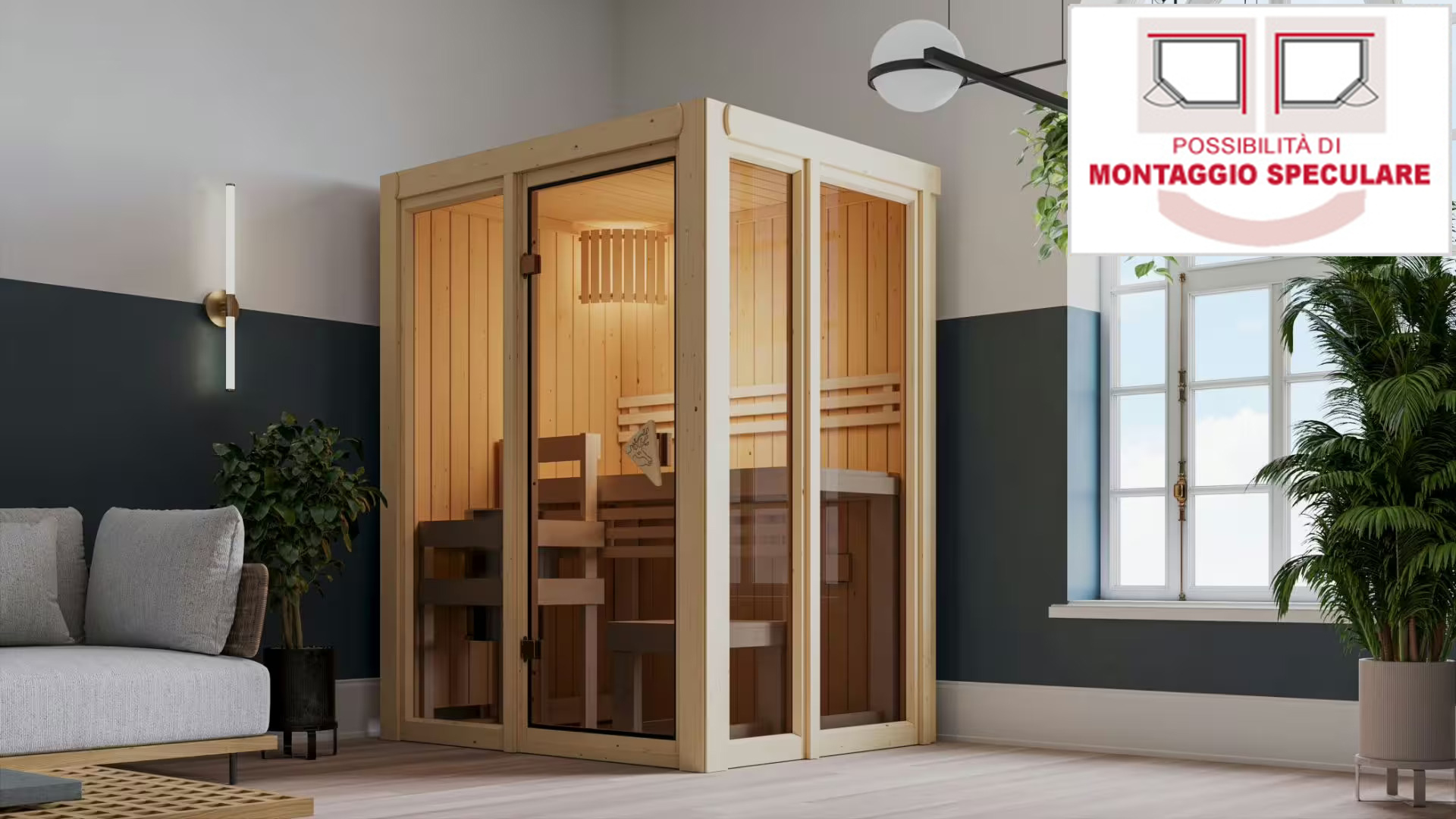 Sauna Finlancese classica da casa in kit in legno massello di abete 68 mm Irene - COVER