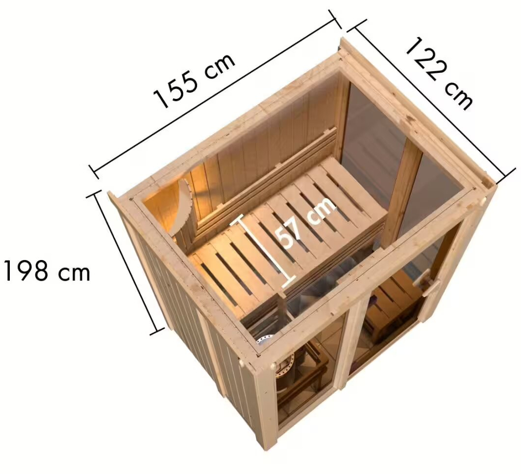 Sauna Finlancese classica da casa in kit in legno massello di abete 68 mm Irene - sezione vista dall'alto