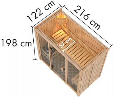 Schema dall'alto sauna Ava 2 68 mm coibentata – versione base