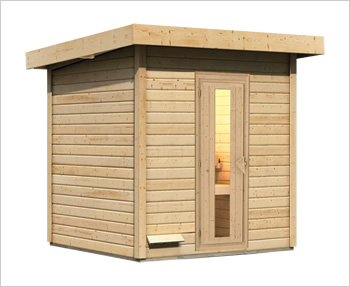 Kit sauna da giardino: struttura prefabbricata in legno di abete, pareti 38 mm, tetto massello, ferramenta inclusa